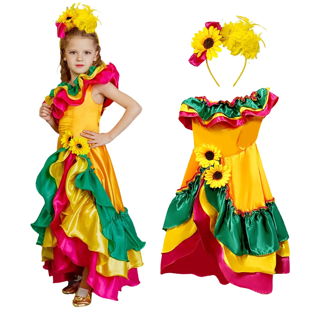 Festa di carnevale per ragazza brasiliana Abiti bohémien per bambini Abito da ballo colorato Costume hippie per spettacoli teatrali