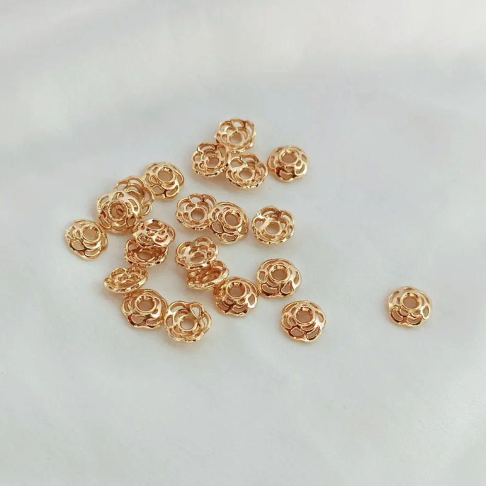 14K Gold-plated Hollowed-out Flower-shaped Flower Stands Caps Spacer Scattered Beads DIY Handcrafted Ornaments Stands Jewelry