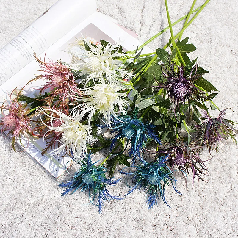

New Simulation eryngo flower branch plastic Artificial flowers Wedding party decoration flores fleur artificielle Room Party