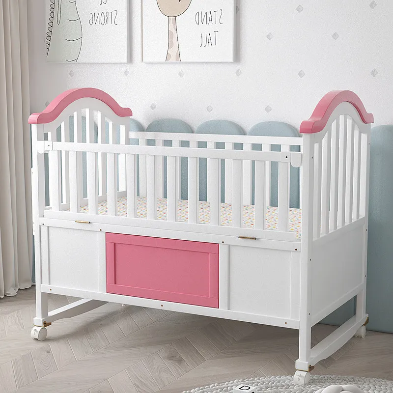 New solid wood crib, newborn baby bed, splicing bed, bedroom with extra wide bed with storage