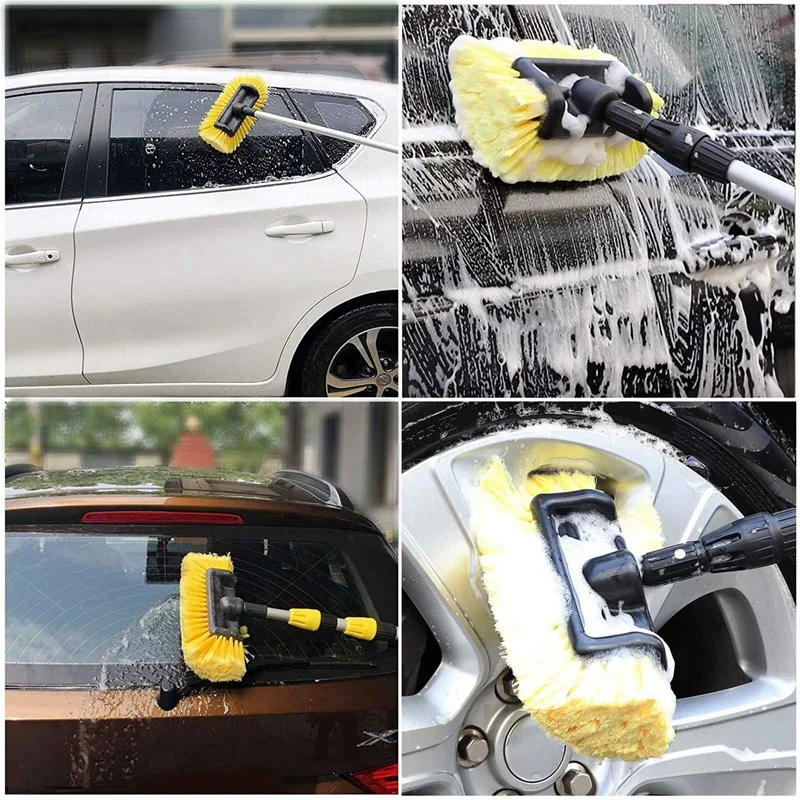 Car Wash Brush With 11Inch Lock Type No Loose No Rotate Soft Bristle Brush And 68 Inch Dismountable Pole With On/Off