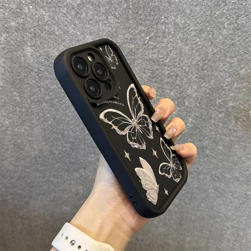 Case for IPhone 15 Painting Gold Butterfly Silicone Phone Case for IPhone 15 14 13 12 11 Pro Max X XR XS 7 8 Plus SE2 Soft Cover