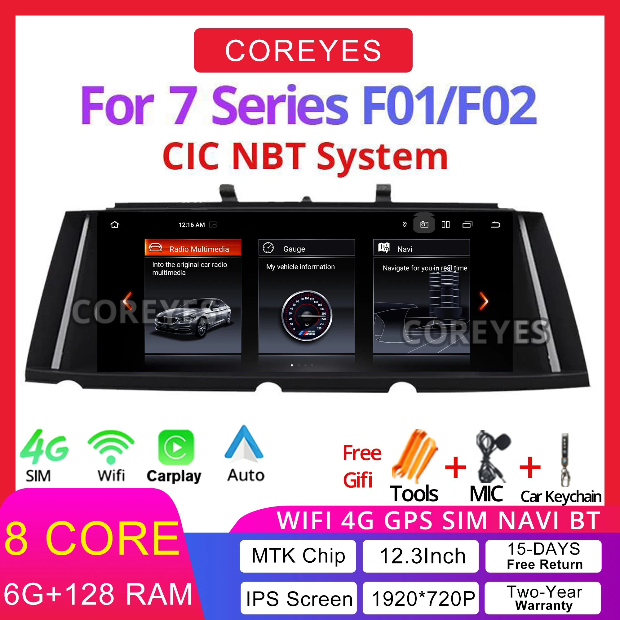 COREYES 10.25 Inch Car Radio For BMW 7 Series F01 F02 CIC NBT Multimedia Stereo Player GPS Navi Auto Bluetooth Head Unit CarPlay