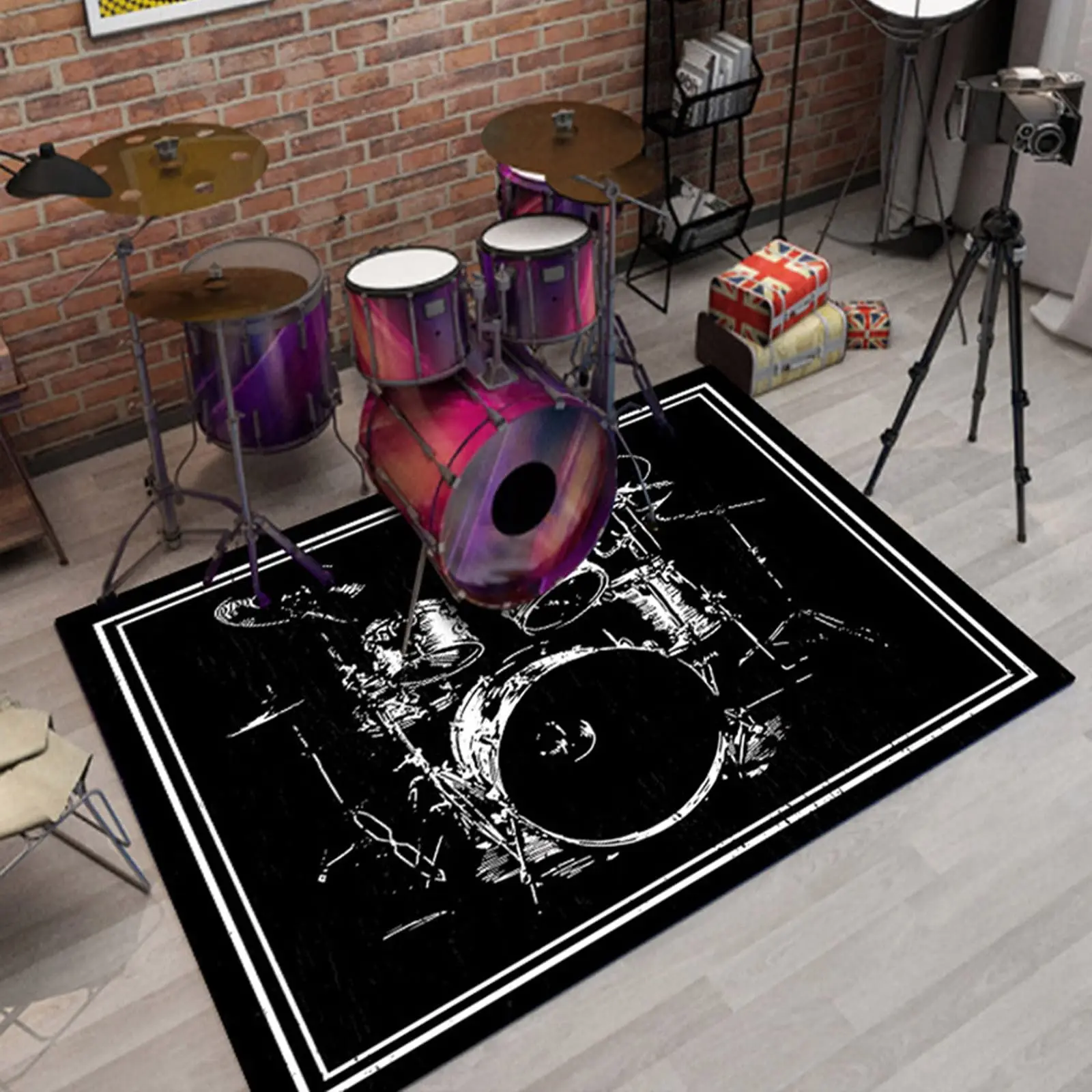 Drum Kit Music Instruments Area Rug,Carpet Rug for Living Room Bedroom Sofa Doormat Decoration, Kids Play Non-slip Floor Mat 3D