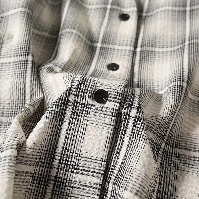 Jenny&Dave Francuska Leniwa Czarno-Biała Koszula w Kratę Minimalistyczna Elegancka Luźna Sukienka Koszulowa do Pracy Damska Vestidos