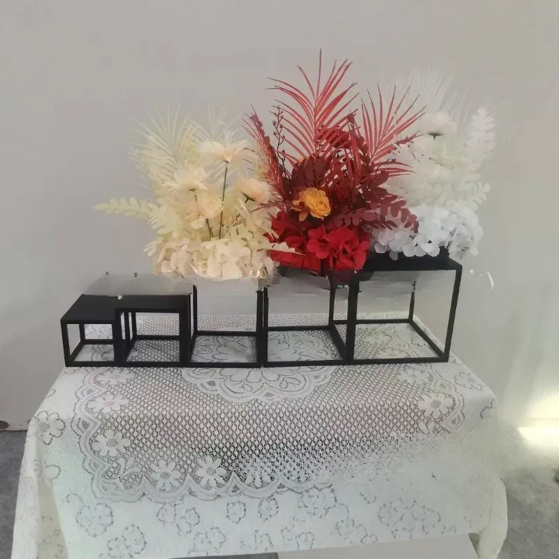 реквизит, черная геометрия, квадратный дорожный направляющий железное искусство, трехмерные украшения, свадебное украшение, добро пожаловать, новые цветы