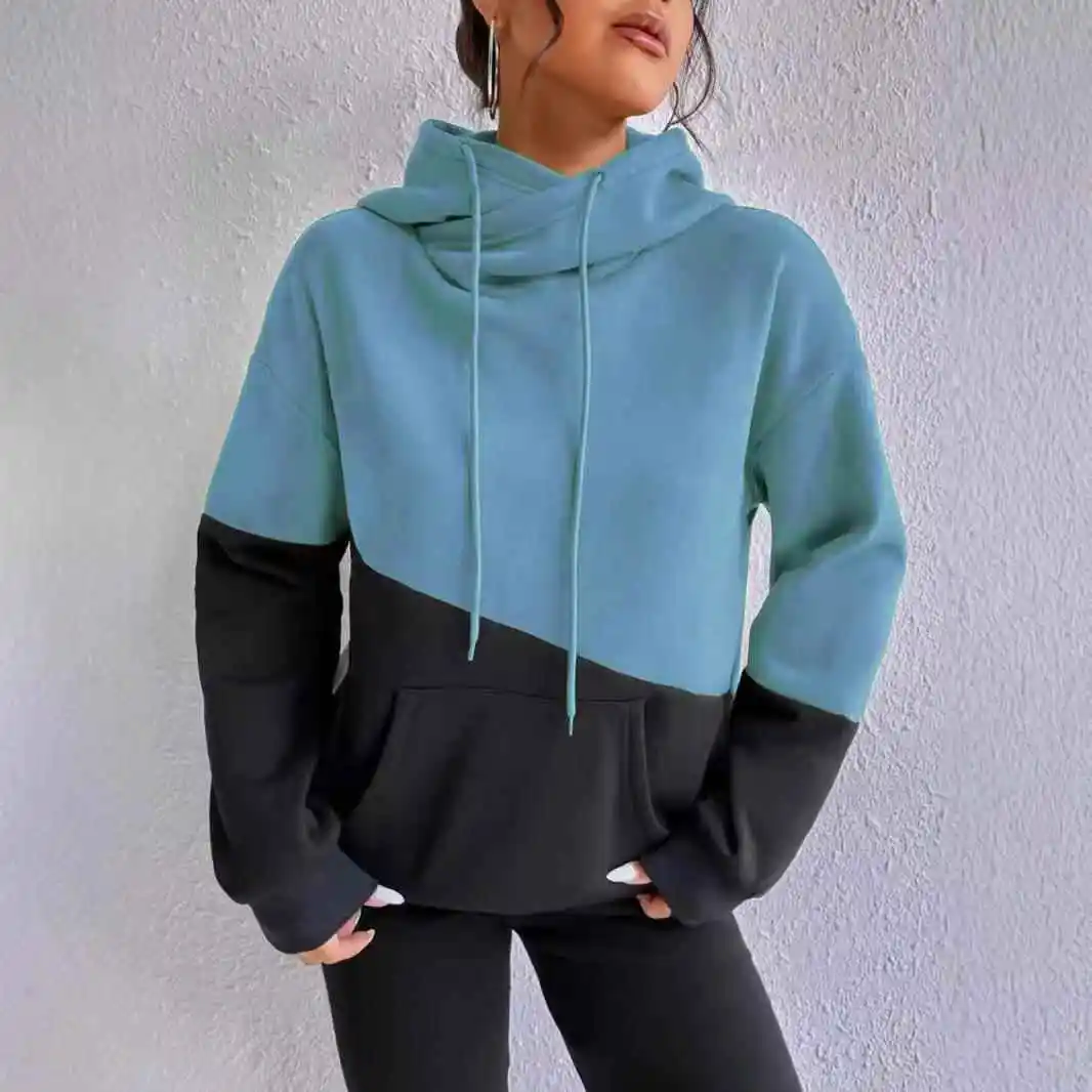 Sudadera con capucha para mujer con ket Blo empalme Dstring Long Sve Street Sle fibra de poliéster 2024 otoño Faion