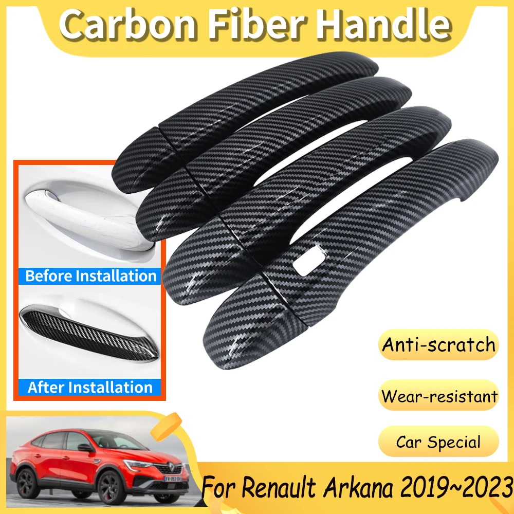 Car Accessories Door Handle Cover for Renault Arkana Megane Conquest Samsung XM3 2019 2020 2021 2022 2023 Carbon Fiber Stickers