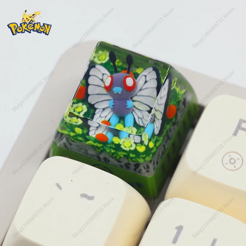 Pokemon Resin Keycaps Anime Characters Butterfree Resin Transparent 3D Keys For Mechanical Keyboard accessories Exquisite Gifts