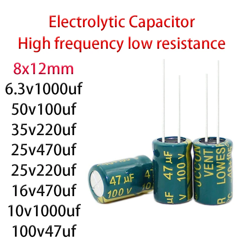 

50pcs 8x12mm 6.3v1000uf 50v100uf 35v220uf 25v470uf 25v220uf 16v470uf 10v1000uf 100v47uf Aluminum electrolytic capacitors