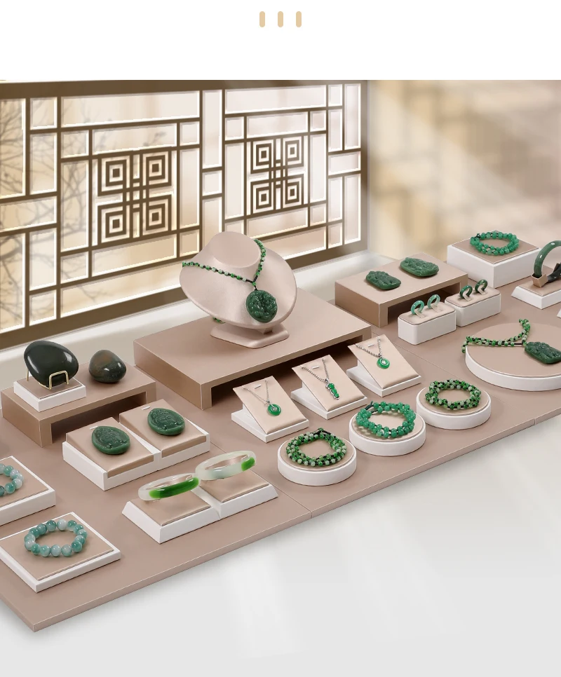PU Leather Jewelry Store Display Case Ring Earring Bracelet Organizer Tray Pendant Necklace Chain Holder Neckform Stand Showcase