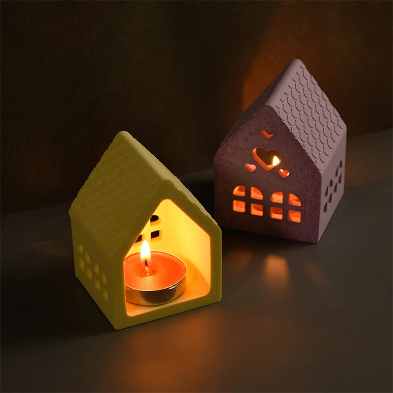 Chrsitmas House Shape Candle Holder Silicone Mold Xmas Ornament Candlestick Home Decoration Mould