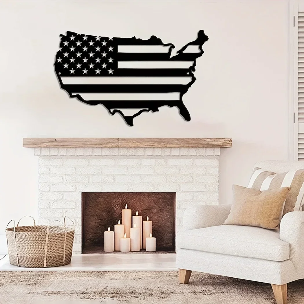 

CIFBUY Deco America Flag Metal Wall Hanging Art United States Map Metal Wall Decor Patriotic Wall Art America Map American Flag