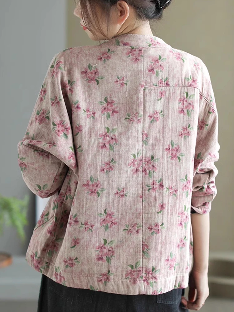 Amax LuluE Cappotti moda cinese autunnali da donna stampati classici giacche vintage larghe da donna casual eleganti abiti in cotone floreale