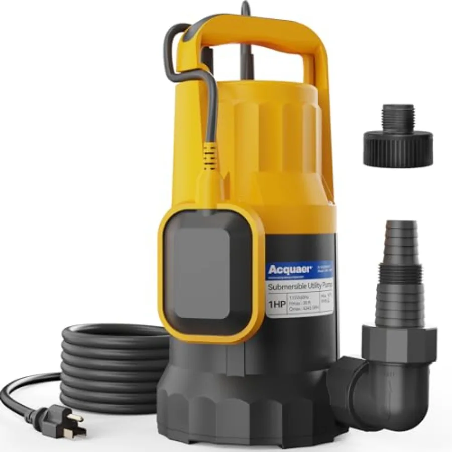 

Submersible Sump Pump 1HP 4345GPH for Hot Tubs Pools Basements Garden Ponds with Float Switch Black