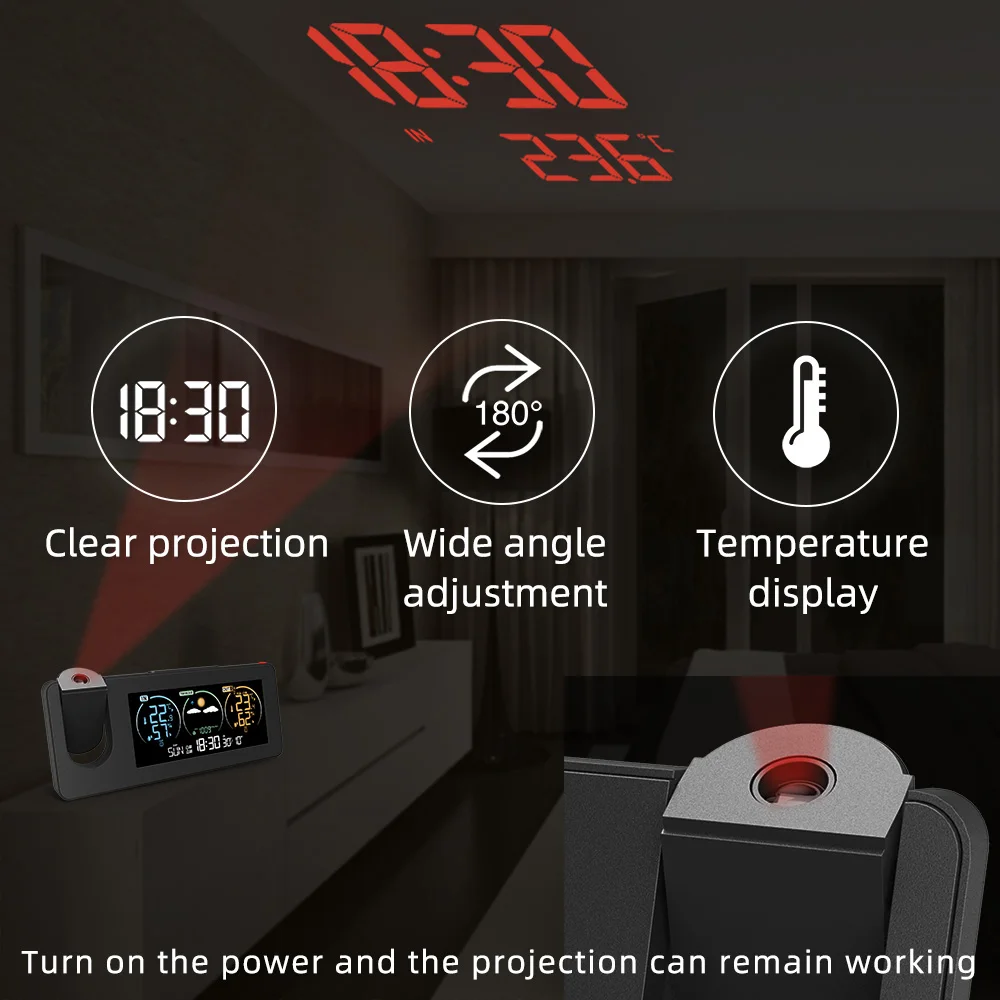 Weather Station Projection Alarm Clock Wireless Indoor Outdoor Thermometer Atomic Clocks Rotating Projector Forecasting Station