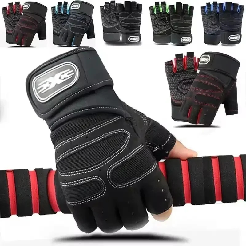 Luvas de Fitness Meio Dedo para Homens e Mulheres com Proteção de Punho, Antiderrapantes para Halteres, Ciclismo e Treino em Barra Horizontal