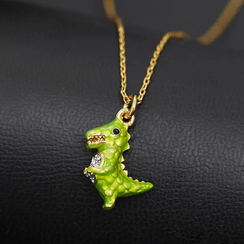 

Trendy Cute Fashion Enamel Glaze Three-dimensional Green Dinosaur Pendant Necklace, Small Green Dragon Collarbone Chain for Girl