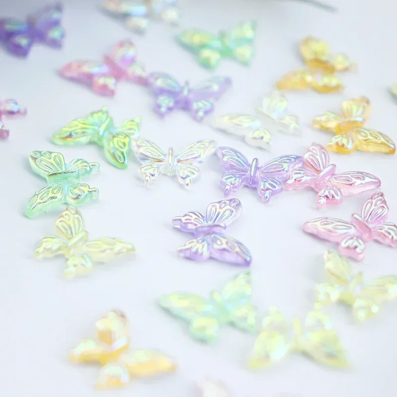 30pcs Iridescent Glitter Butterfly Nail Art Charms Aurora Butterfly Nails Decoration Jewelry Nail Supplies For Professionals
