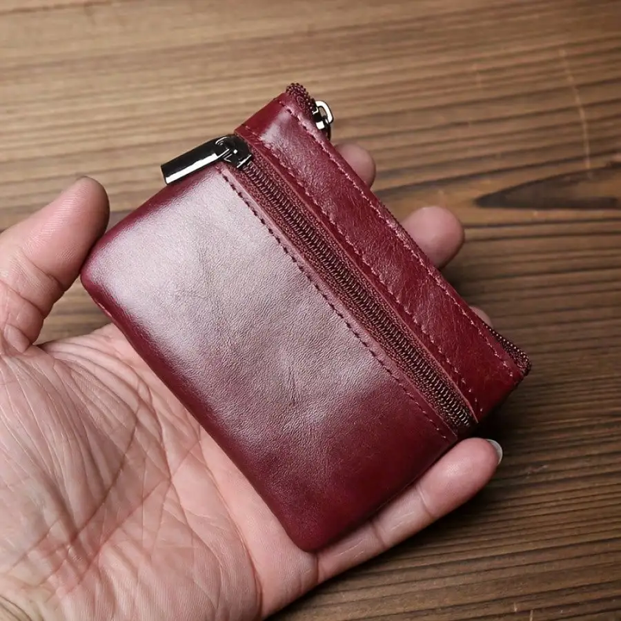 

Handmade Genuine Leather Coin Purse - Orange Unisex Wallet And Card Holder, Simple Minimalist Design, Top Layer Cowhide, Durable And Fashionable, Suitable Daily Use, Small Genuine Leather Wallet, Daily Accessory, Minimalist Design, Textured Surface