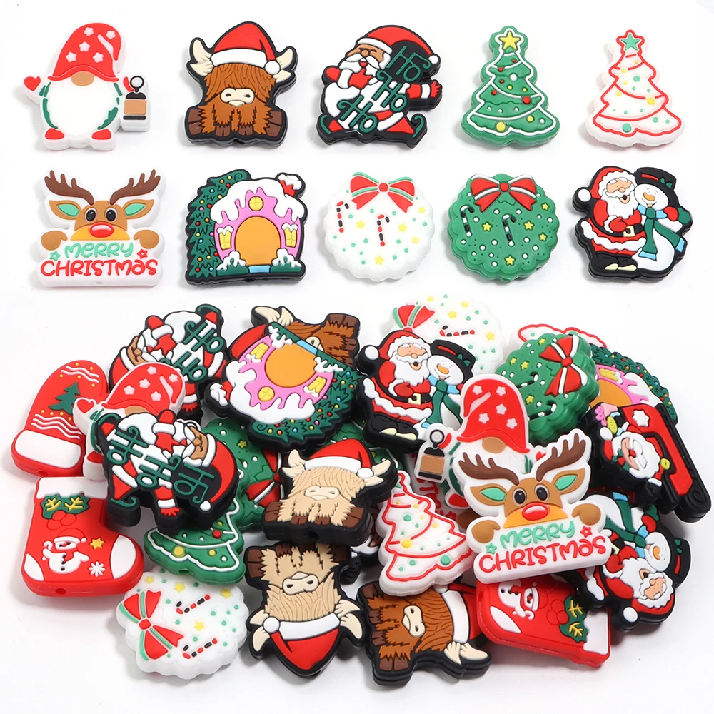 2 stücke Silikon Perlen Schöne Weihnachten Serie Santa Rentier Schneemann Baum Lose Perlen Für Schmuck Machen DIY Weihnachten Geschenke Dekor