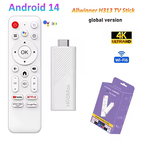 Android TV Stick H96 Max H313 Smart TV Stick Quad-Core Voice Assistant Wifi6 BT5.0 4K Ultra HD Streaming Android 14 TV Stick