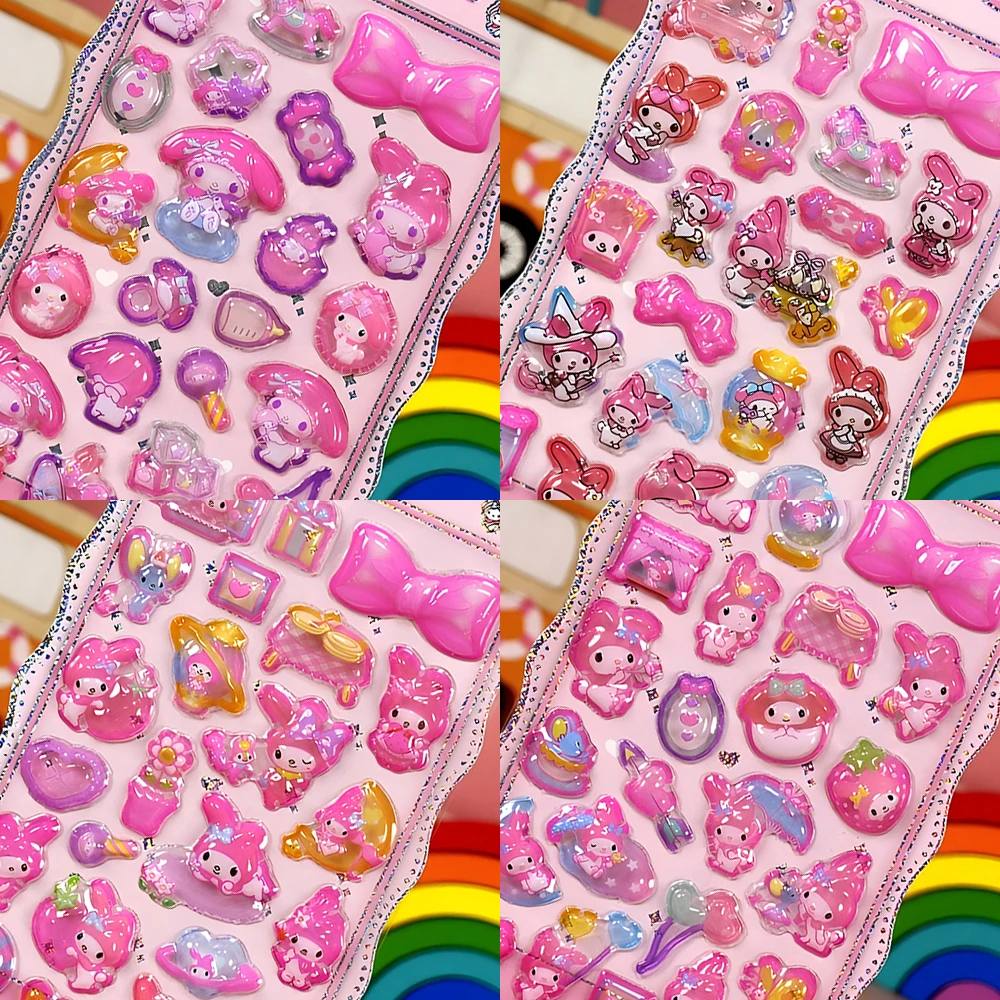 

4pcs Kawaii Anime My Melody Cartoon 3D Relief Stickers Handmade DIY Stationery Luggage Cute Sanrio Decoration Sticker for Gift