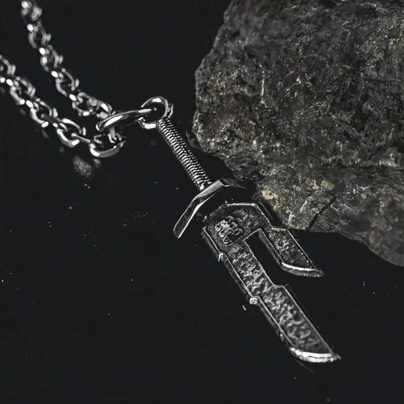 Personalized Men's Double-sided Sword Pendant Hip Hop Street Retro Collarbone Chain Punk Style Necklace Pendant