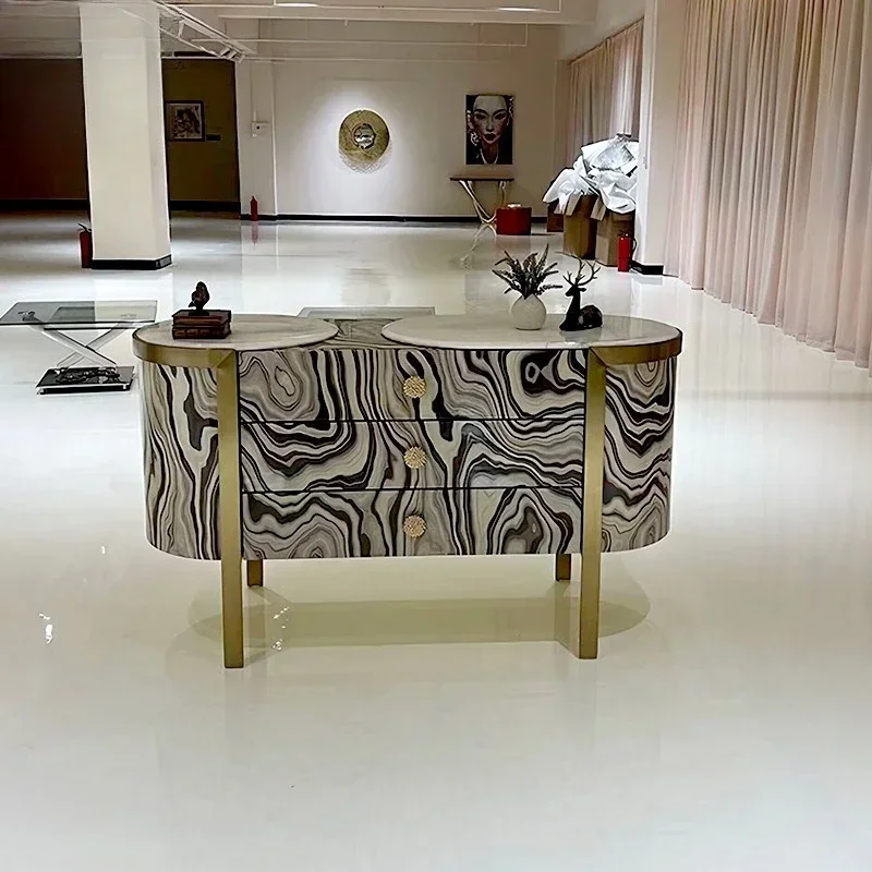 Gabinete de porche de madera maciza de arte de lujo ligero, villa, casa de signer, cabina lateral de comedor creativa de alta gama et