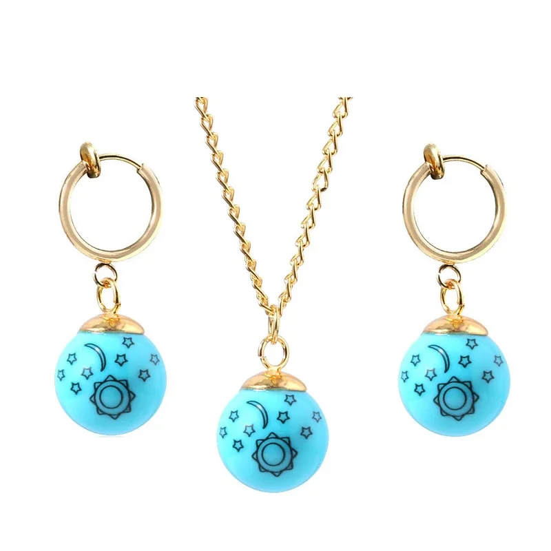 Anime The Seven Deadly Sins Necklace Earrings Elizabeth Liones Blue Sun Star Character Identical Acrylic Alloy Pendant Choker