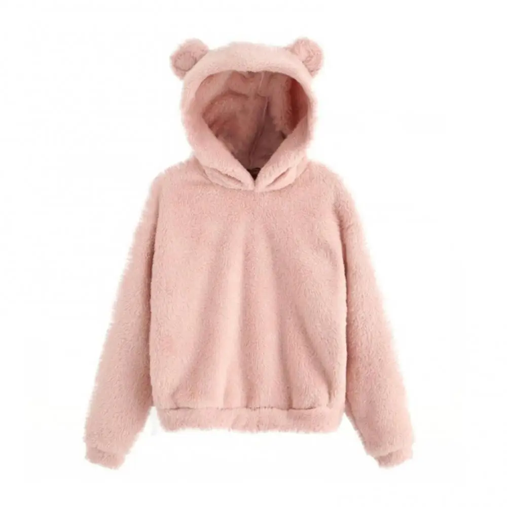 

Winter Long Sleeve Autumn Hoodie Sweatshirt Warm Women Hoodies Rabbit Ear Hood Plush Hoodies For Clothing
