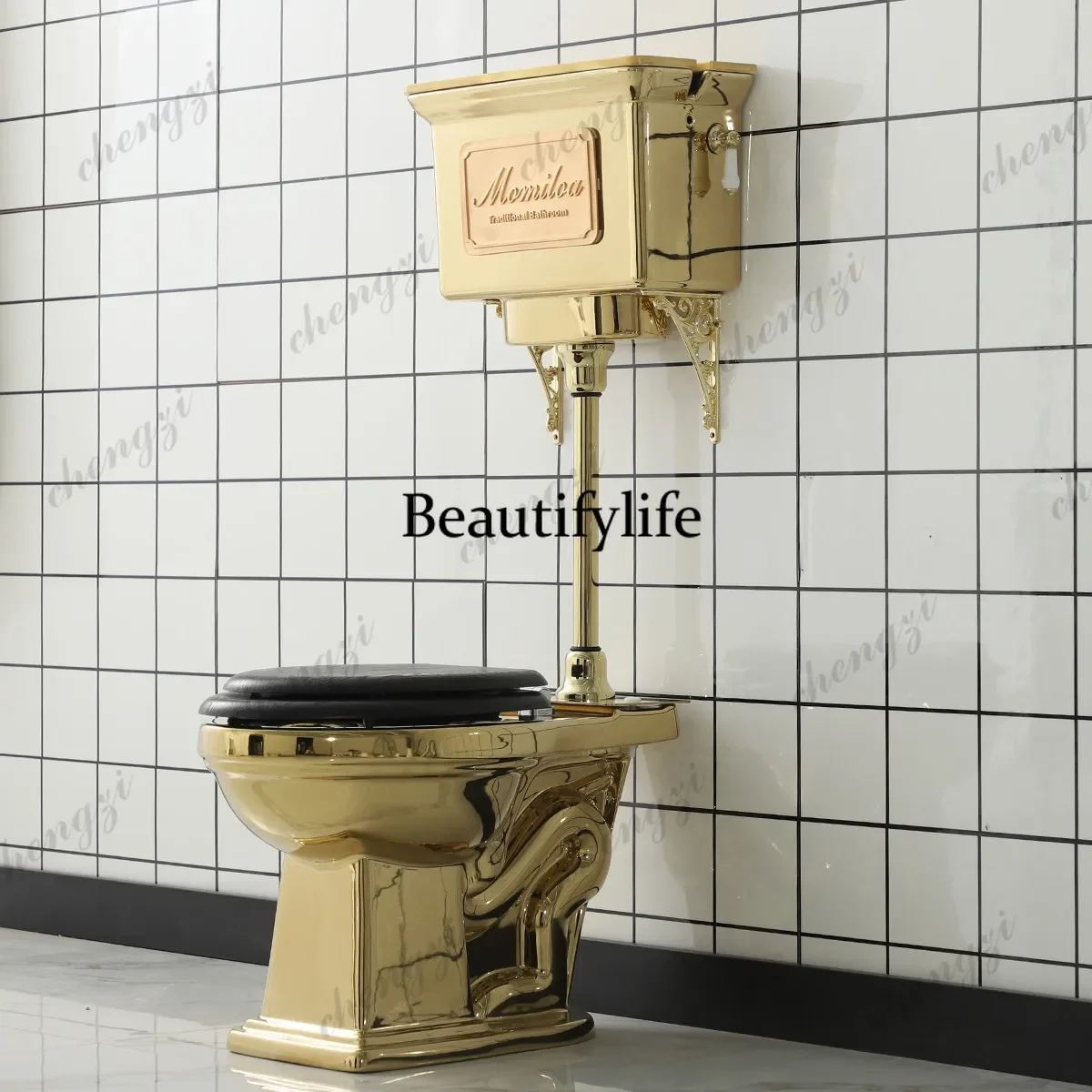 French retro industrial style LOFT electroplated local tyrant gold toilet high water tank tie rod gold toilet a17