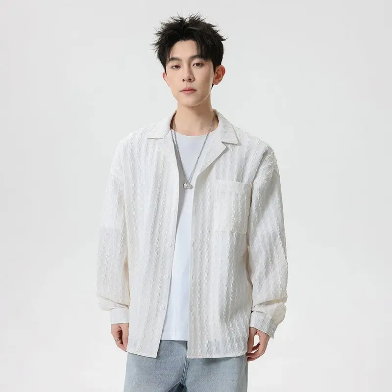 

Knitted Long Sve irt Vintage Chinese Sle Open Cardigan Embroidered Logo Hollow out Loose Fit Casual V-Ne Men's Spring