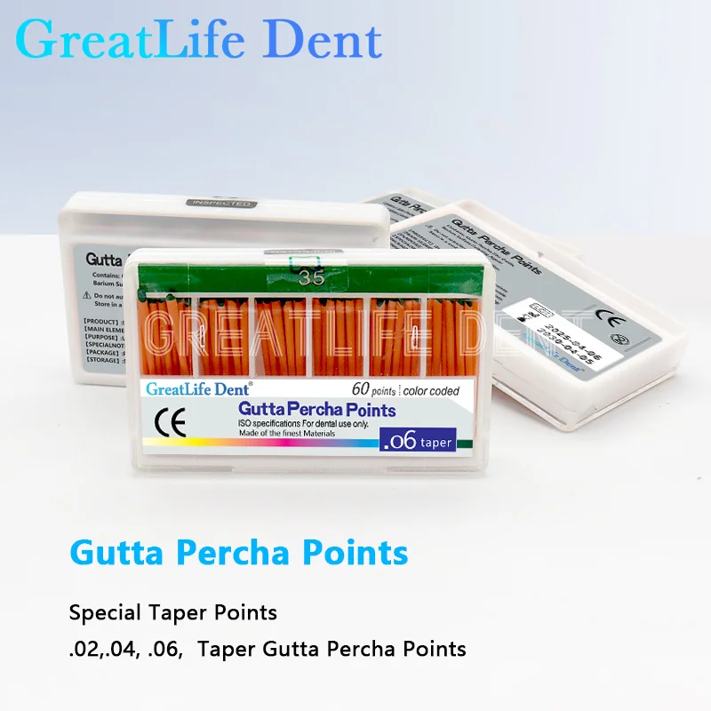 GreatLife Dent 10 упаковок/лот Конус 0,2/0,4/0,6 Размер 15/20/25/30/35/40 Стоматологические точки Gutta Percha Gapadent Gutta Percha