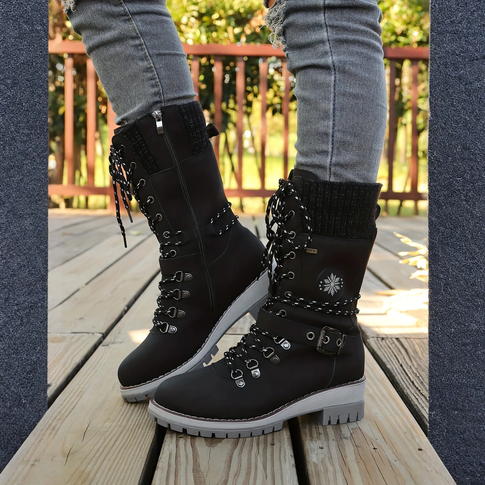 

Winter Outdoor Shoes for Women Side Zip Women's Mid-Calf Boots Square Heel Casual Women's Shoes Med Heel Ladies Boots 2025