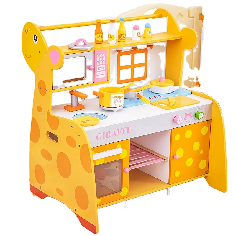 Giraffe Kitchen Simulation Children's Wooden Toy Combination Role Playing Cooking Game for Girls