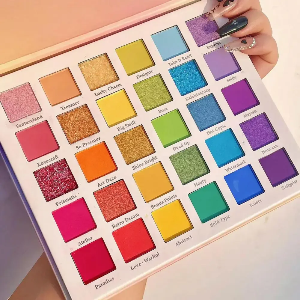 Sombra de ojos de 30 colores, maquillaje de ojos resistente al agua, sombra de ojos mate nacarado, paleta de maquillaje de arcoíris para mujer