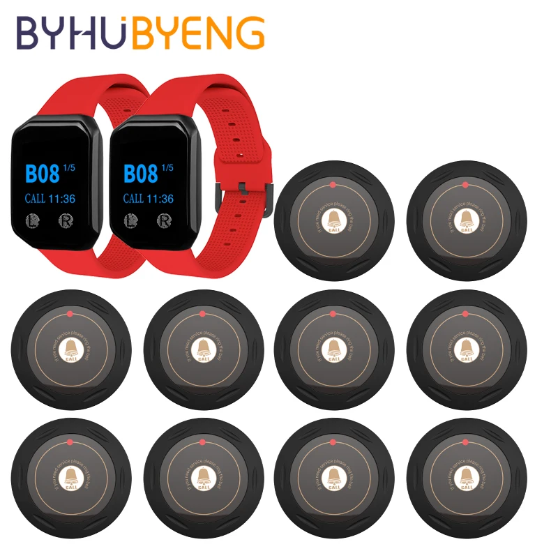 BYHUBYENG Wireless Caregiver 2 watch Pager Nurse Calling Alert Patient Help System for Home Elderly Patient Alert 10 buttons