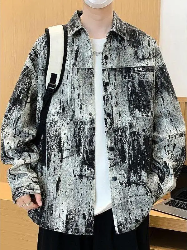 

Свободная мужская рабочая одежда Jaet большого размера, окрашенная irt Sle, весна-осень, модная брендовая повседневная свободная подростковая верхняя одежда на пуговицах