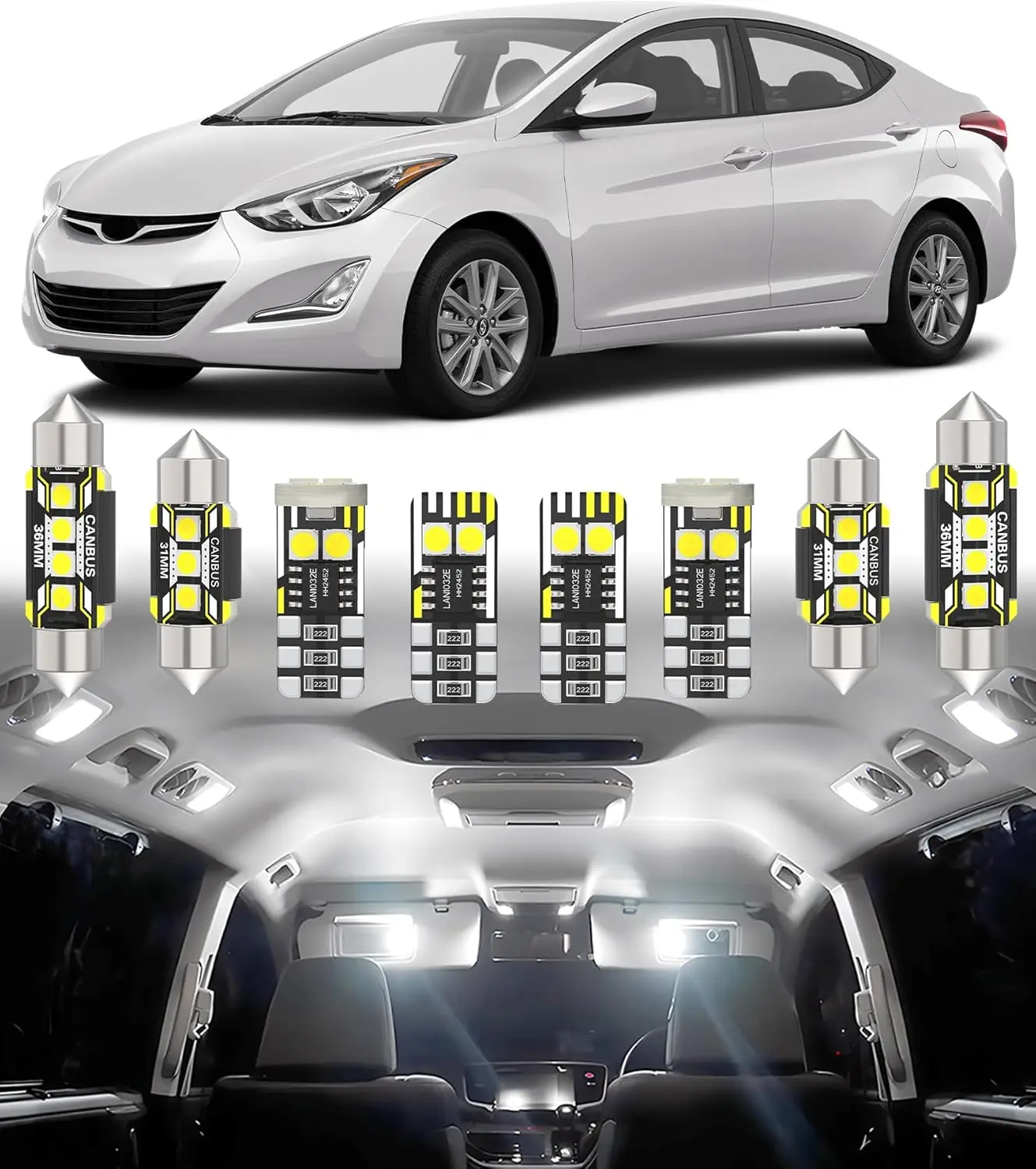 

Car Interior LED Light Replacement for Hyundai Elantra MD UD/Elantra GT 2011-2016,6000K Super Bright Interior Light Bulbs Packag