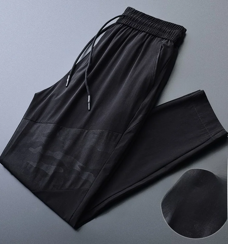 

Мужские летние тонкие быстросохнущие спортивные брюки из ледяного шелка, повседневные камуфляжные брюки с вставками, узкие брюки длиной 7/8, модные в стиле Харадзюку