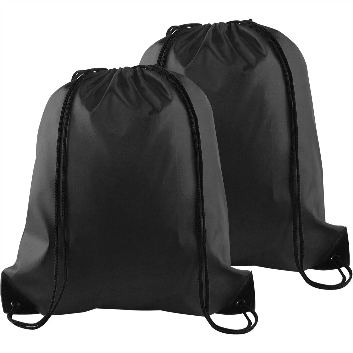 Mochilas con Cordón, Paquete de 2, Bolsas Deportivas con Cordón para Gimnasio, Viajes, Escuela, Color Negro
