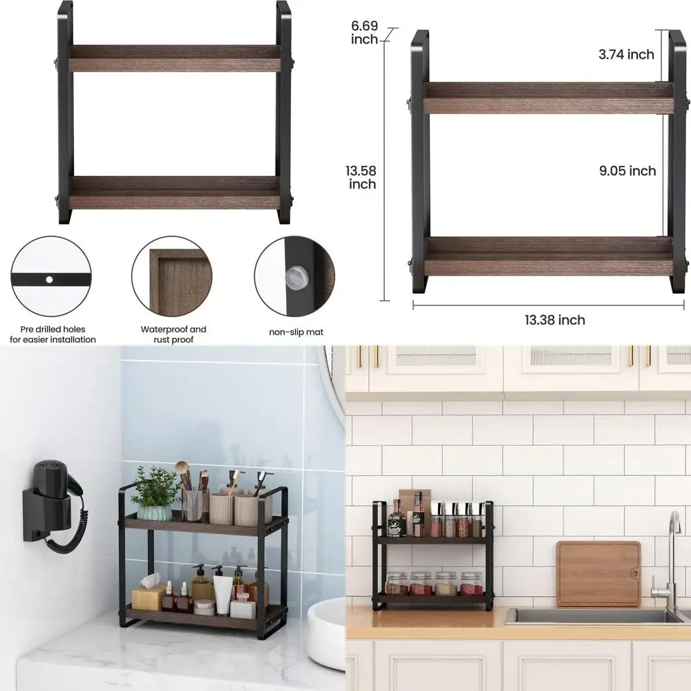 

Brown 2-Tier Sink Organizer: Bathroom Counter Storage Shelf for Makeup and Essentials