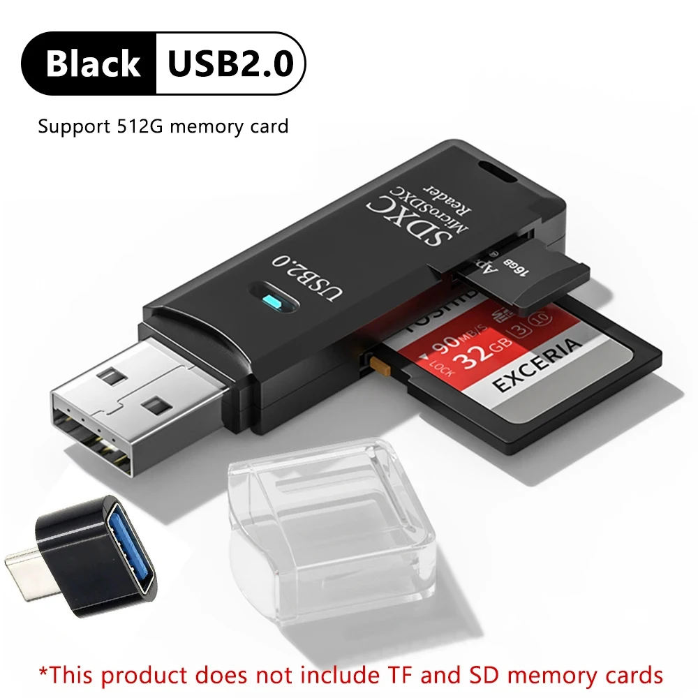 Tutew متعدد الوظائف 2 في 1 عالي السرعة USB 3.0/2.0 قارئ بطاقات يدعم TF + SD الكمبيوتر اللوحي كاميرا الكمبيوتر المحمول سيارة شنت