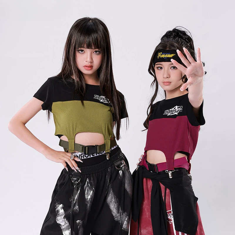 New Hip Hop Girls Kpop Dance Clothes Sets Jazz Dance Costumes Crop Tops Baggy Pants Ballroom Practice Clothing Performance Wear