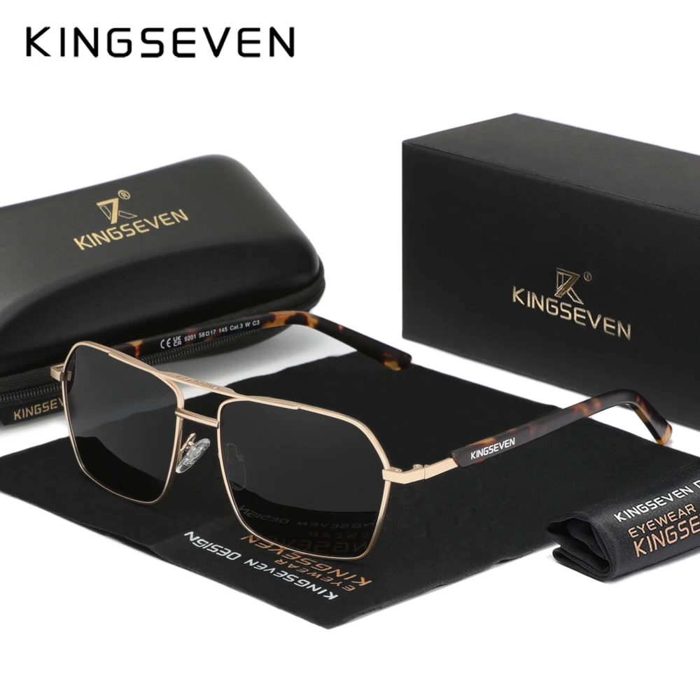 

KINGSEVEN Causal Polarized UV400 Lens Sunglasses Men Leopard Rectangle Eye Protection Sunscreen Glasses Outdoor Driving Eyewear