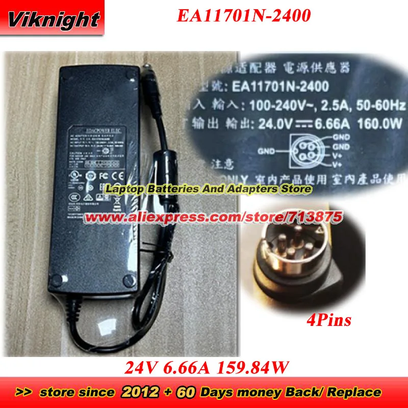 Genuine EA11701N-2400 AC Adapter For EDAC 24V 6.66A 159.84W Power Supply with 4Pins Charger