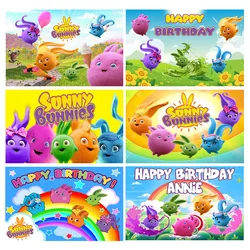 Sunny Bunnies Photo Backdrop Kids Birthday Photography Backdrops Custom Cartoon Decor Banner Photo Studio Backgrounds