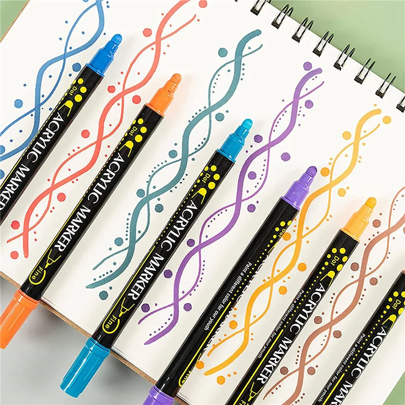 Canetas profissionais de tinta acrílica de ponta dupla de 12 cores para madeira, tela, pedra, pintura de rocha, superfícies de vidro