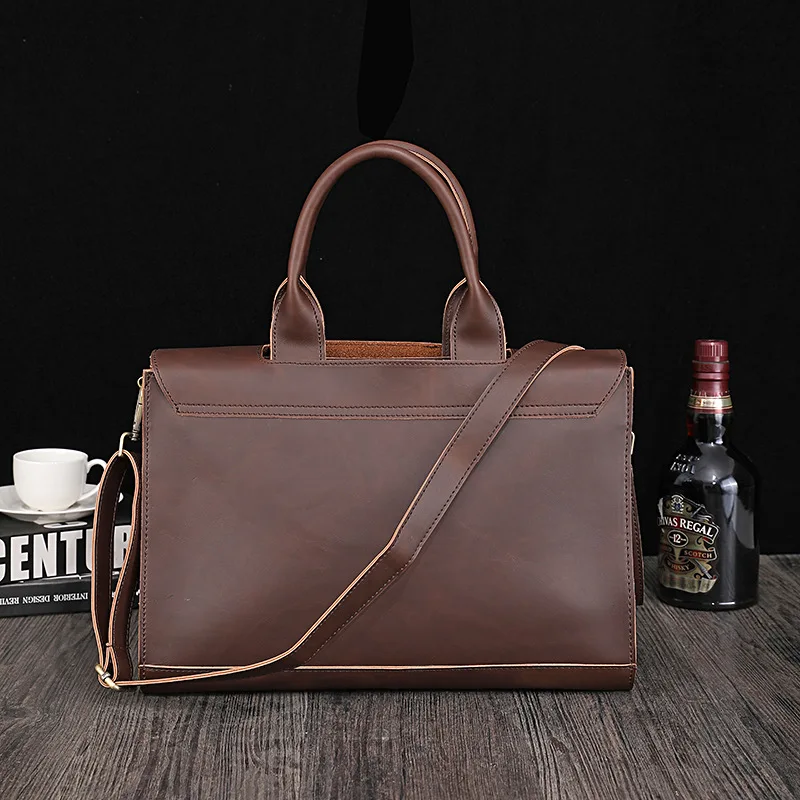 New Korean Men's Bag Briefcase Crazy Horse Leather Male Handbag Single Shoulder Crossbody Messenger Pack Business Computer Bag